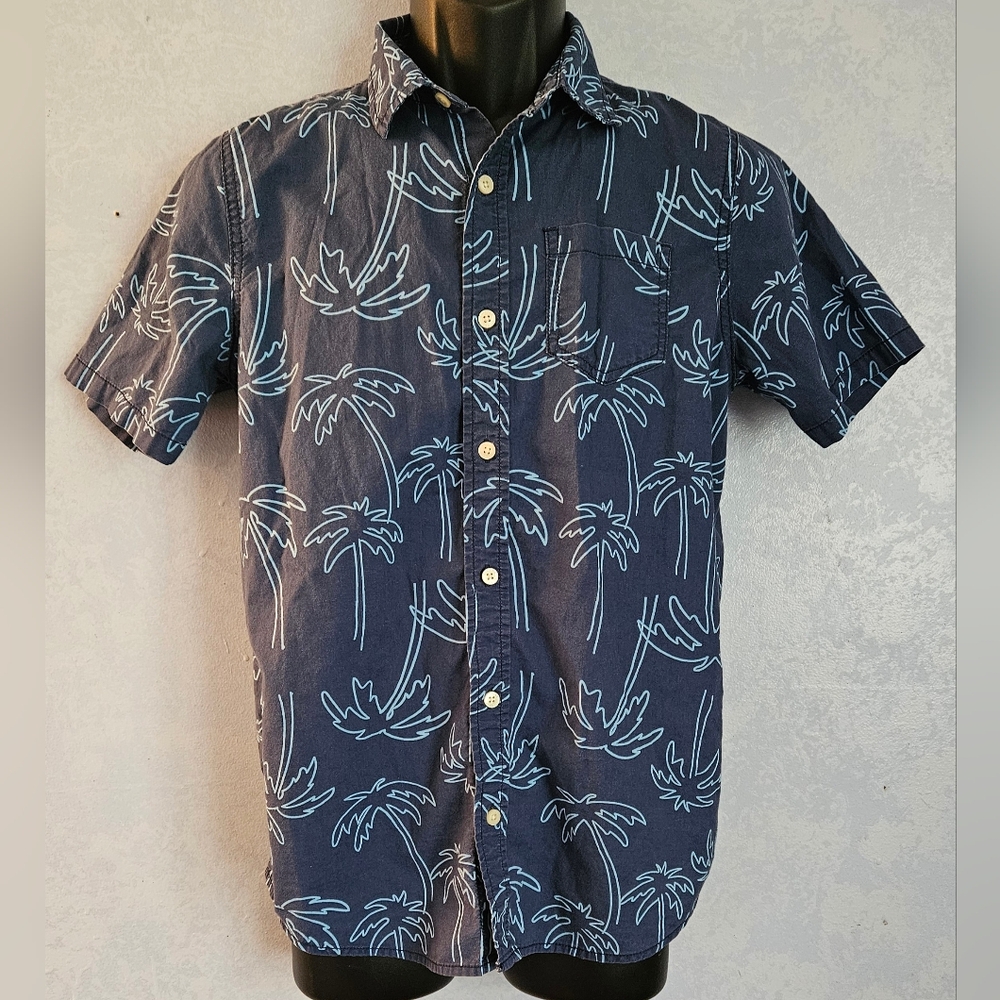🟡 ARIZONA Boys Navy Palm Tree Button Up Pocket Shirt XL 18/20